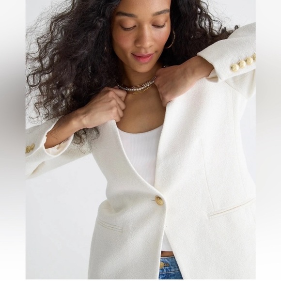 J. Crew Collection Alfie Collarless Blazer Cotton Blend Bouclé New with Tag! - Picture 2 of 11